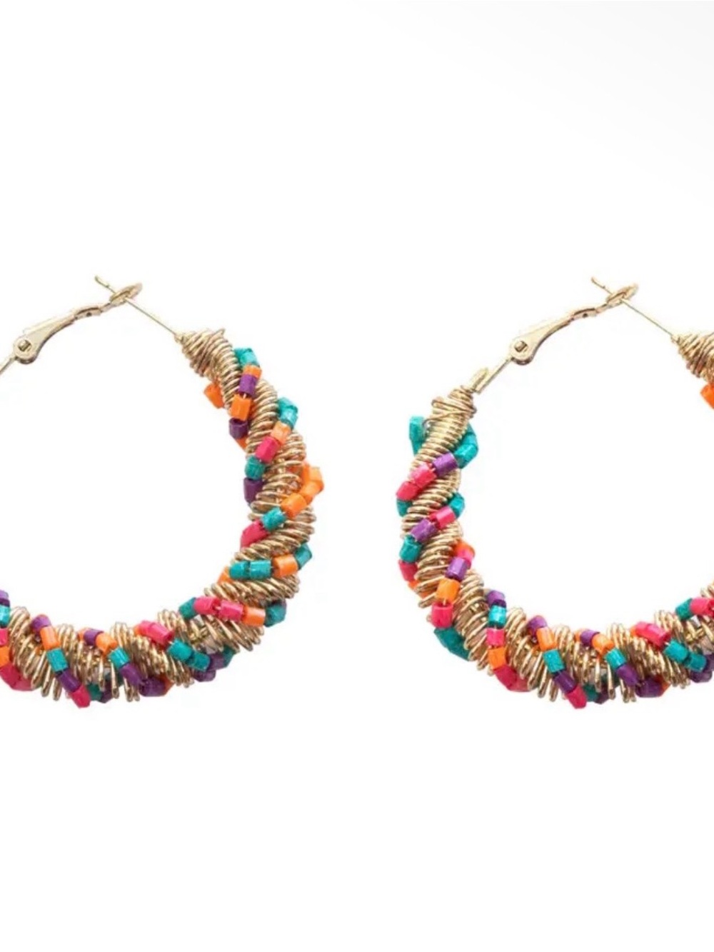 Myra Bag Multicolor Beaded Gold Hoop Earrings